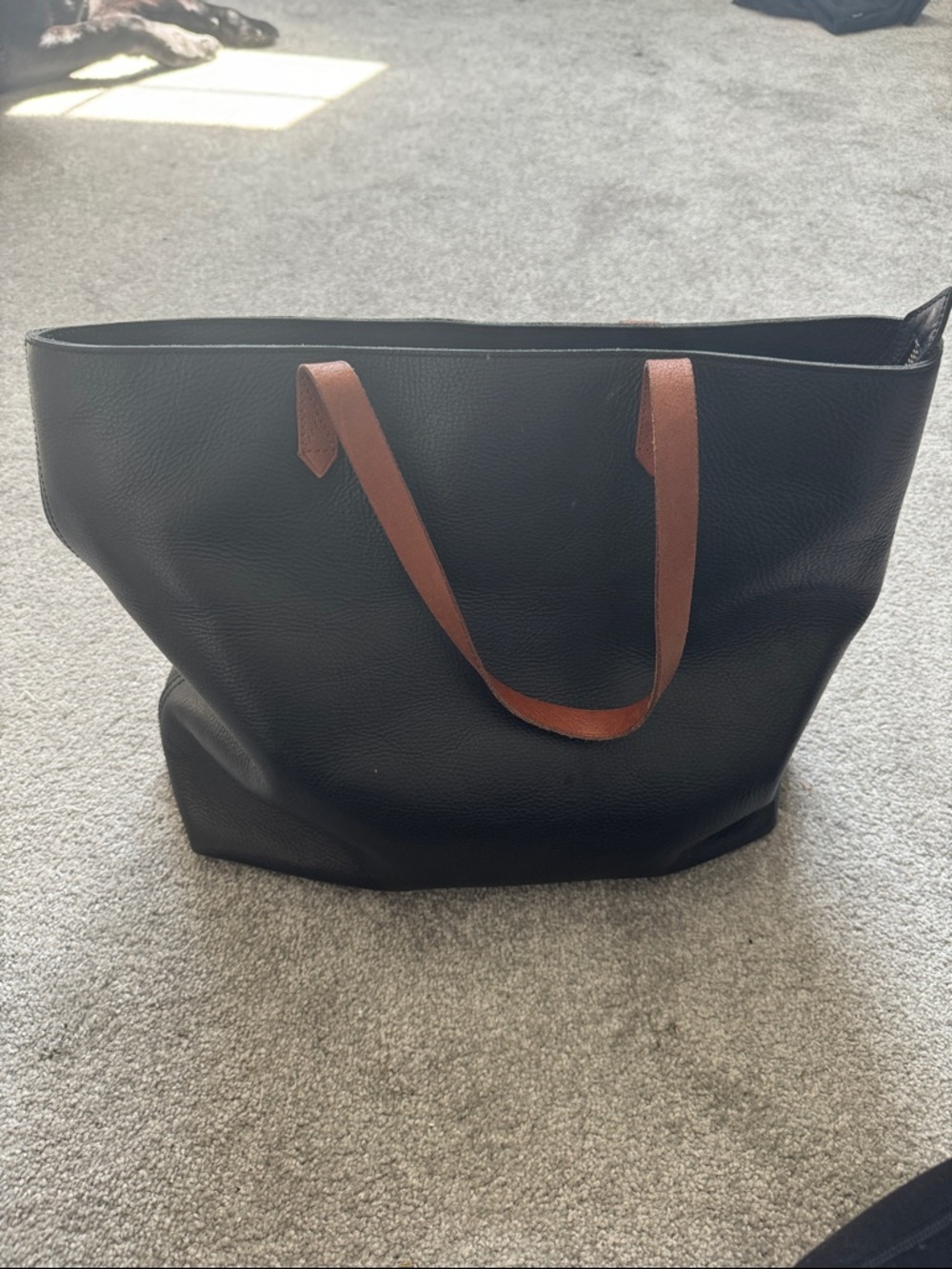 Trendy Madewell Leather Black Tote Bag with Brown Straps